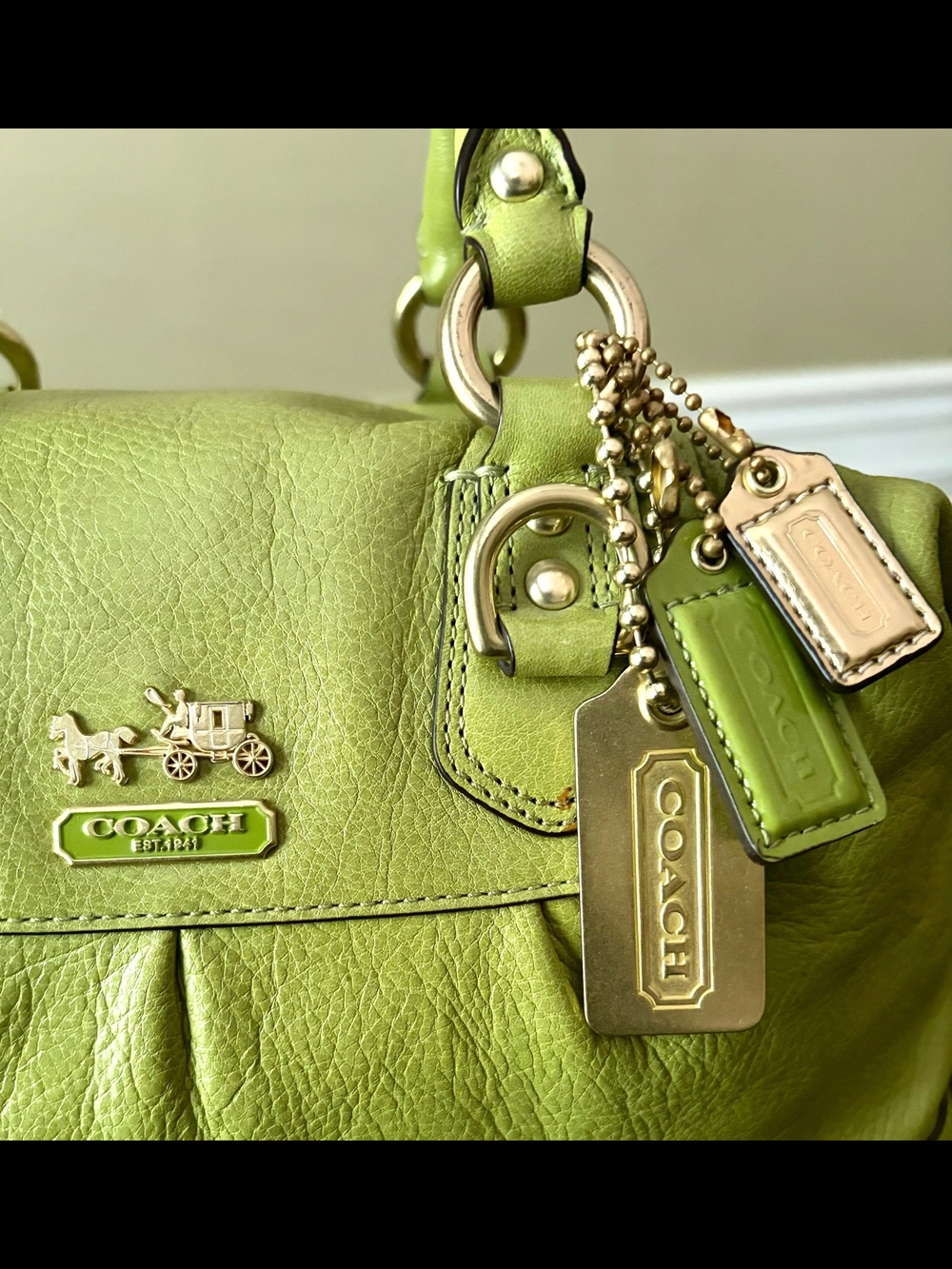 Coach Madison Sabrina Leather Satchel 12937 Green w/Strap & Dustbag